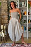 Arbi Gingham Shirring Bandeau Jumpsuit Mocha
